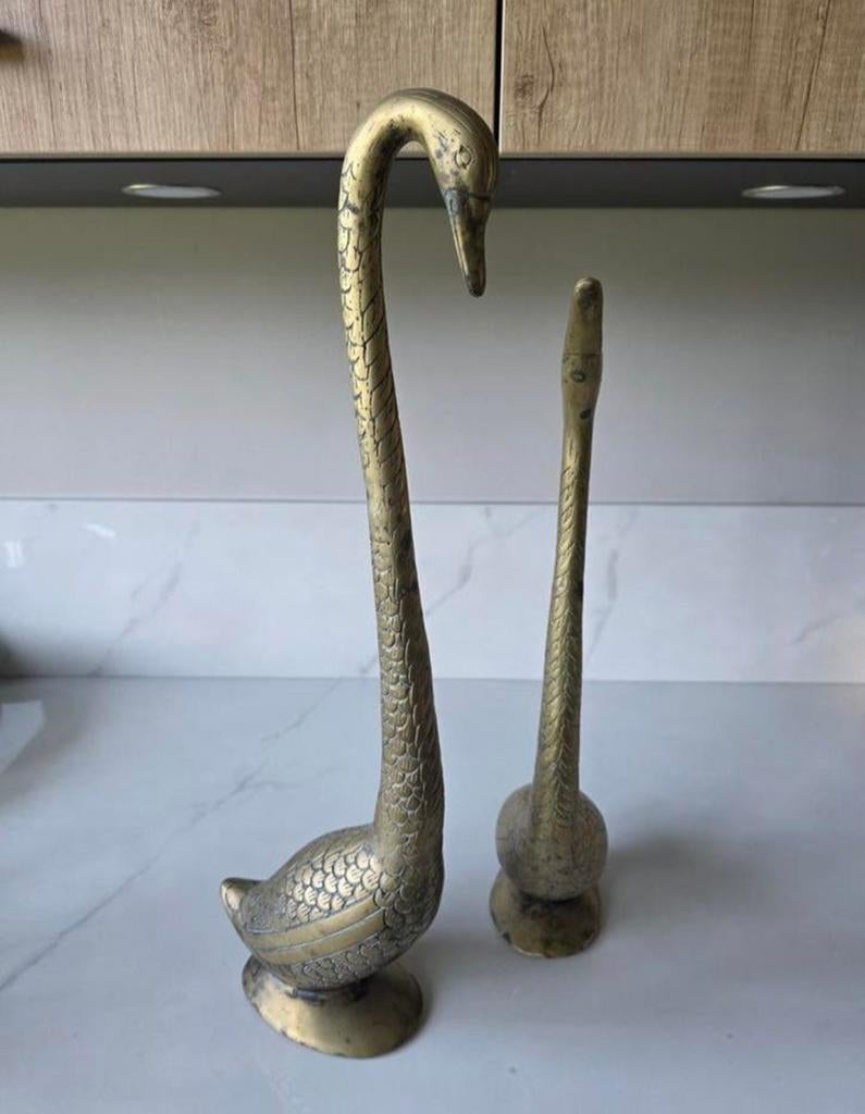Set van twee grote messing zwanen - decoratieve beelden, Antiek en Kunst, Ophalen of Verzenden