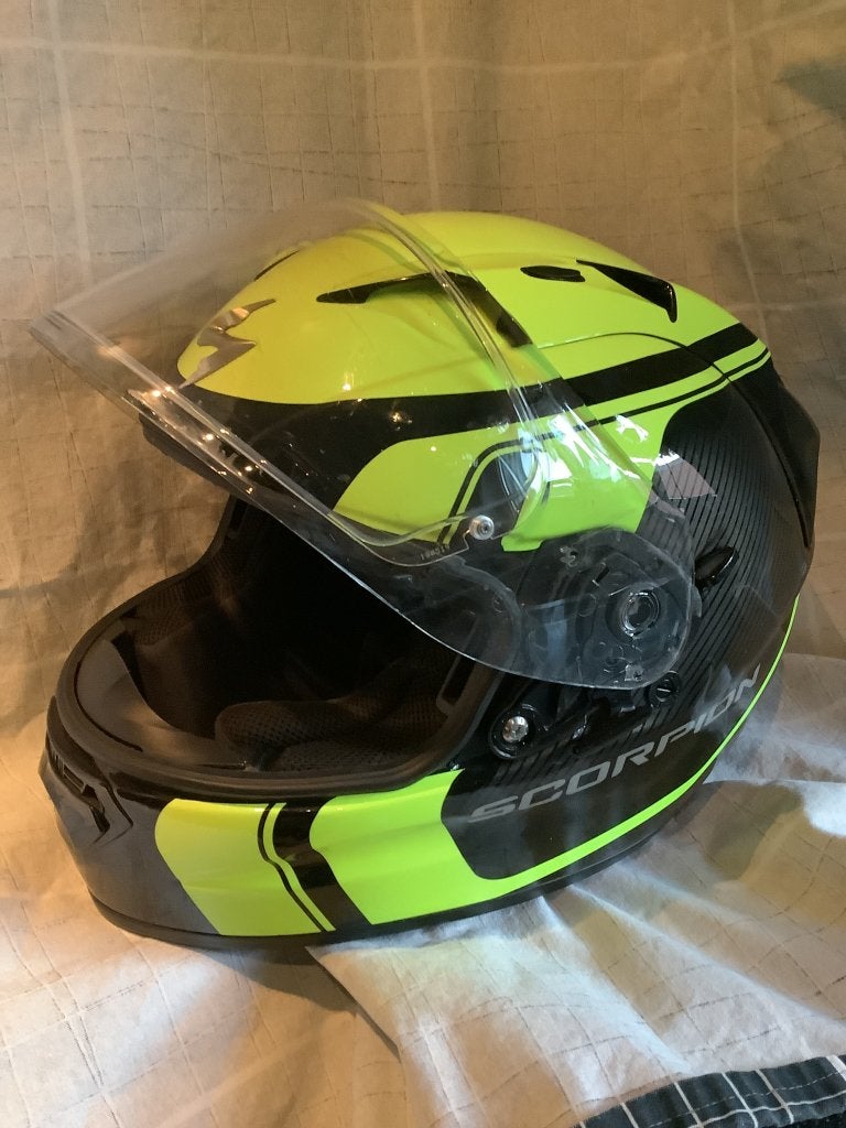 Motorhelm Scorpion EXO 1200 Stream Tour Neon Geel, Ophalen, Tweedehands, Integraalhelm, Overige merken