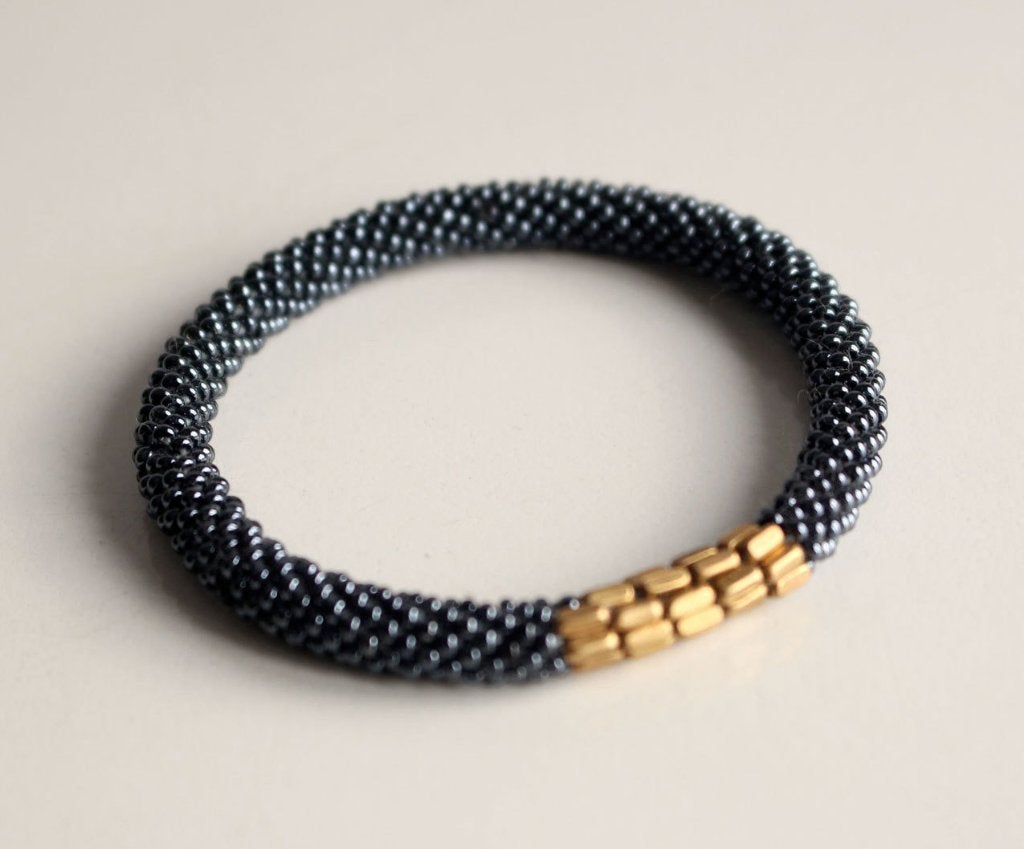 Glaskralen armband - zilvergrijs - RB055, Overige materialen, Overige kleuren, Nieuw, Ophalen of Verzenden