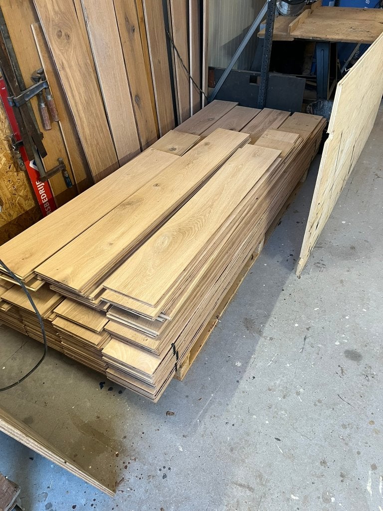 42 m2 nieuwe eiken multiplanken. 22 cm br .top kwaliteit, Ophalen, Nieuw, Vloerdelen of -planken, 10 m² of meer