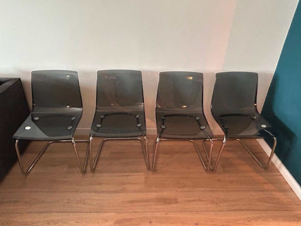 Vier eetkamerstoelen, Huis en Inrichting, Stoelen, Ophalen, Gebruikt, Grijs, Vier