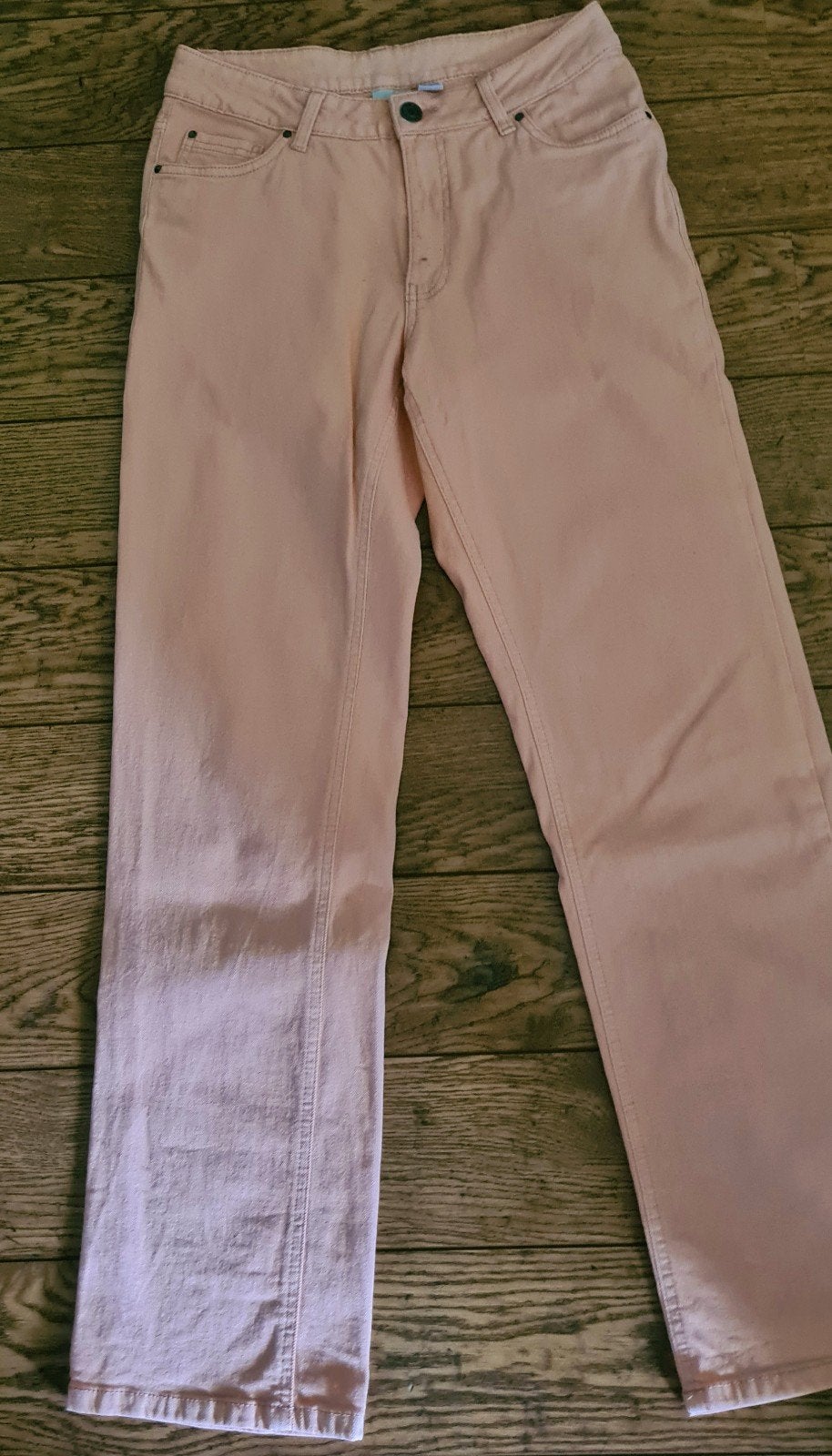 ZALMKLEURIGE SPIJKERBROEK 36_38, Kleding | Dames, Broeken en Pantalons, Ophalen of Verzenden, Zo goed als nieuw, Blauw, Lang