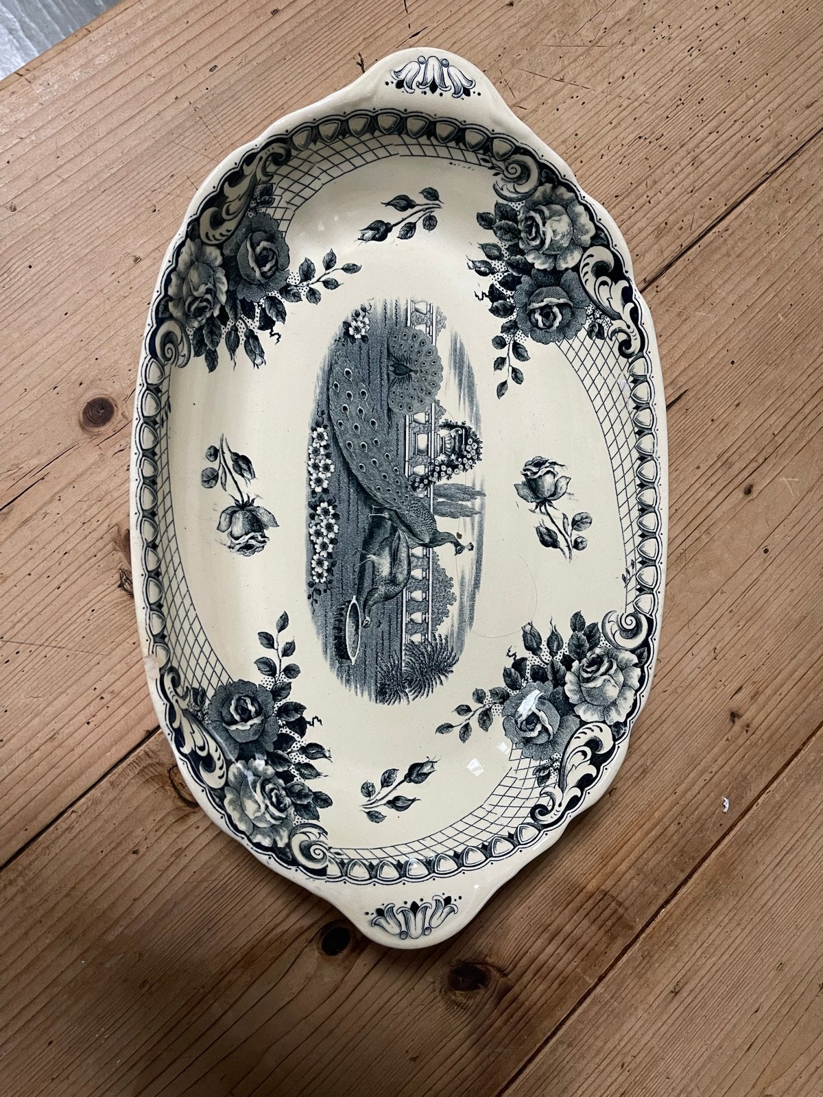 Antieke Masons Ironstone Peacock serveerschaal, Ophalen