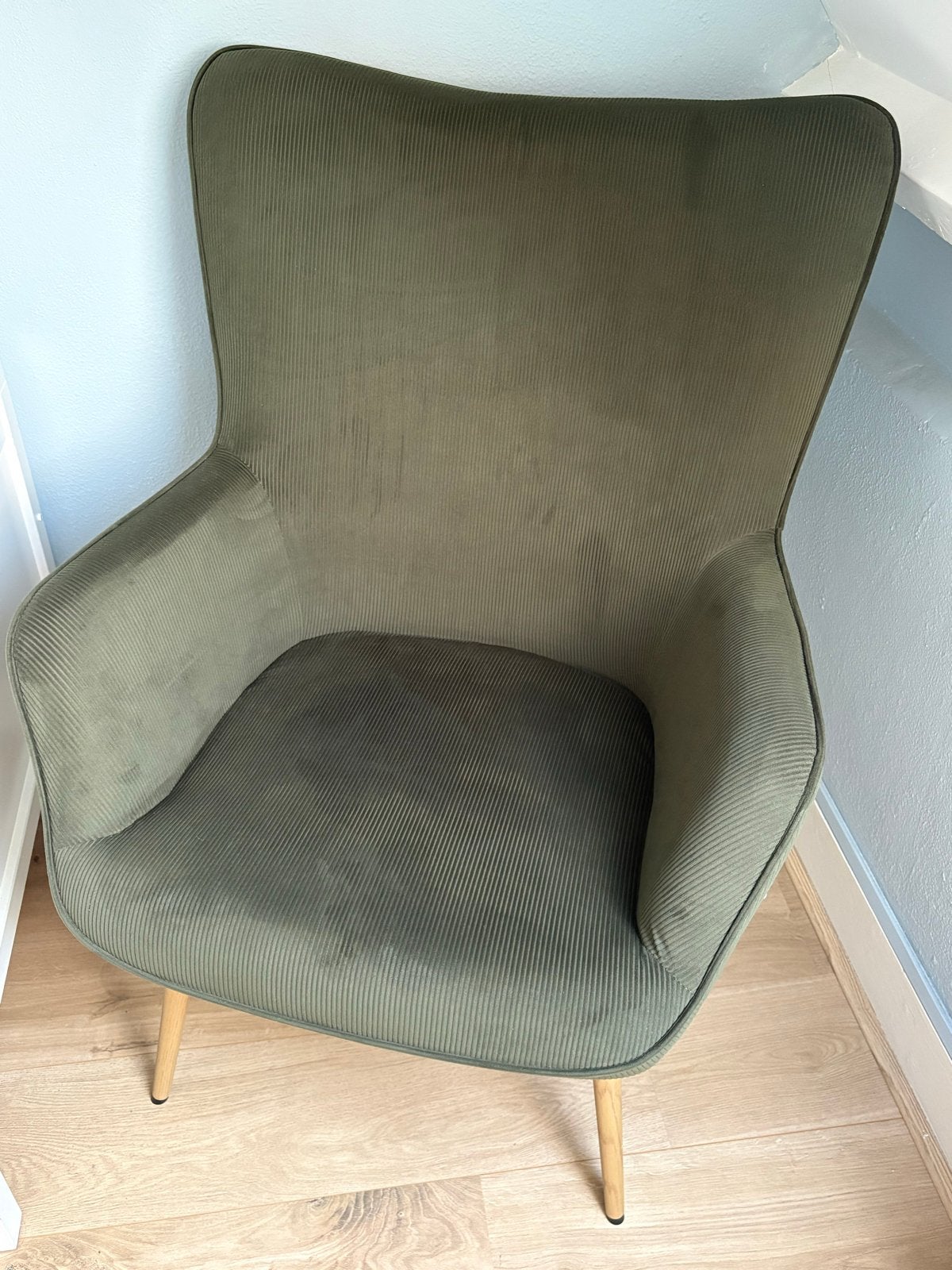 Jysk Hundested stoel/ fauteuil groen corduroy - ZGAN, Ophalen, Minder dan 75 cm, Zo goed als nieuw, Stof