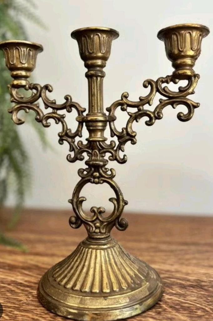 Vintage Messing Kandelaar 3 Arms – Hollywood Regency / Barok, Ophalen of Verzenden, Koper of Brons