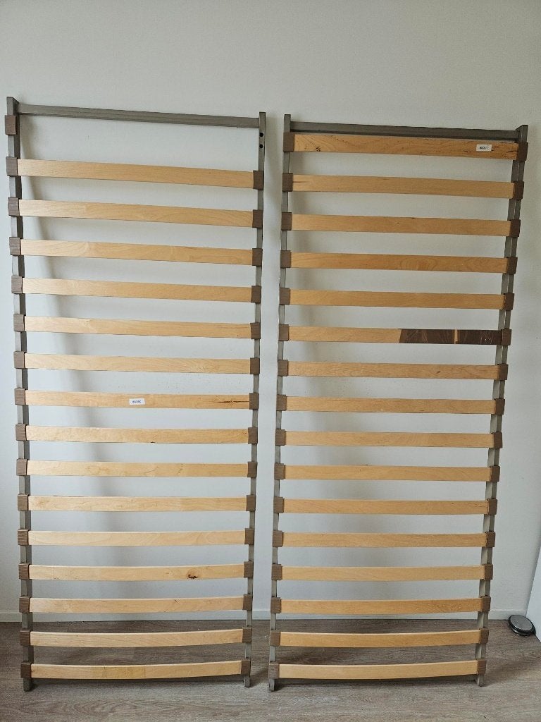 Bedombouw 160x200 met lattenbodems – gedemonteerd, Ophalen, Gebruikt, Bruin, Tweepersoons