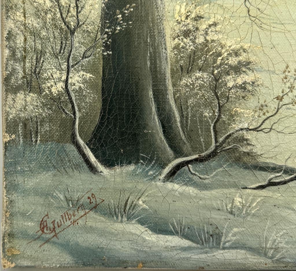 262. Olieverfschilderij, A. Gullberg - winterlandschap, 1929, Ophalen of Verzenden