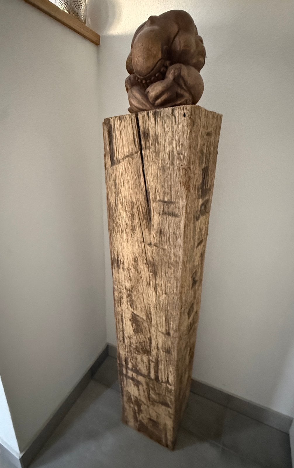 Te koop: Massief houten meerpaal sokkel, Huis en Inrichting, Woonaccessoires | Zuilen en Pilaren, Ophalen, Zo goed als nieuw