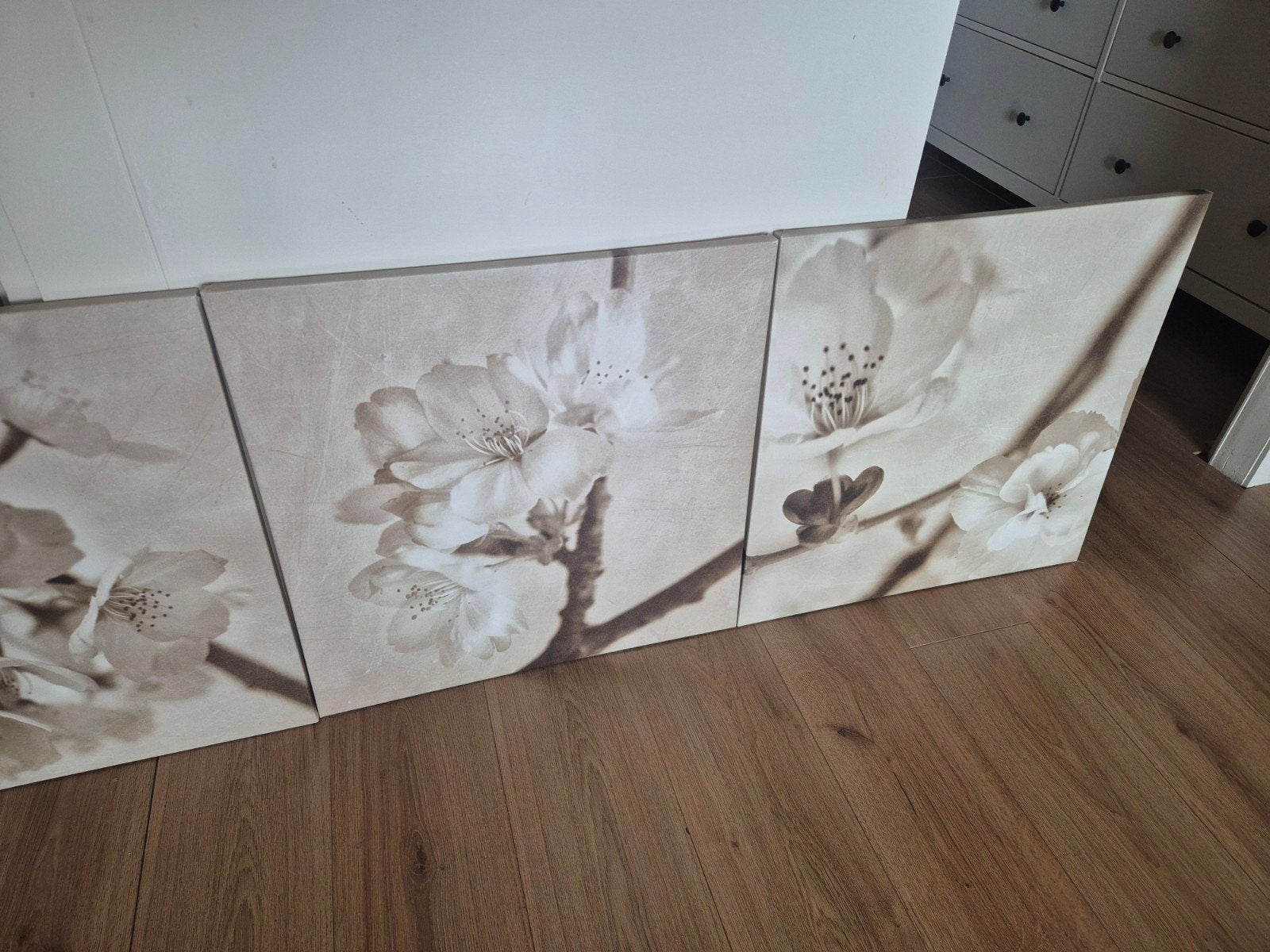 3 x canvas met bloemen, Ophalen of Verzenden, Zo goed als nieuw, Minder dan 50 cm, Schilderij