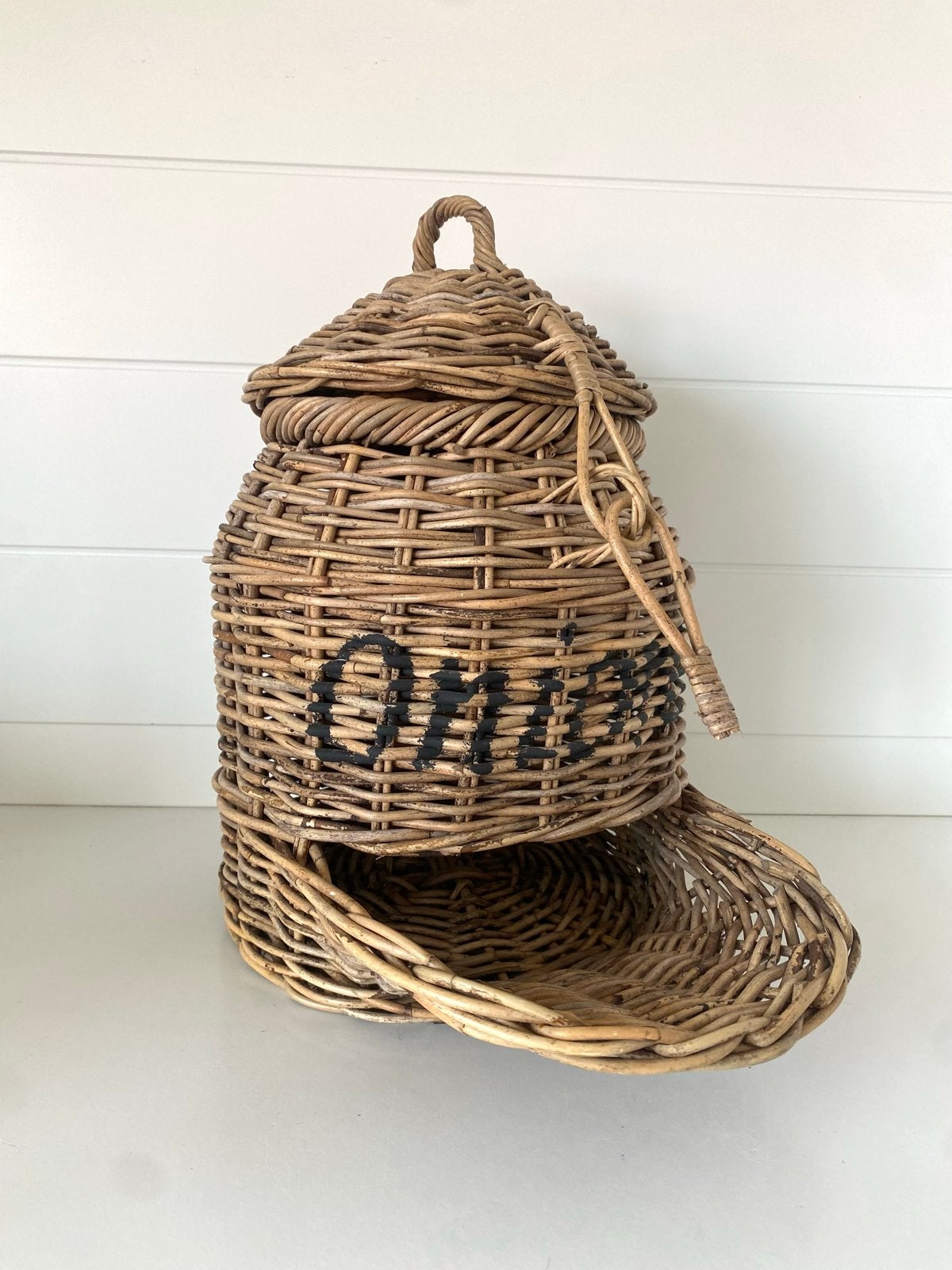 Rotan uienpot met deksel en uitgifte, Gebruikt, Ophalen of Verzenden, Landelijk, Natuurlijk materiaal