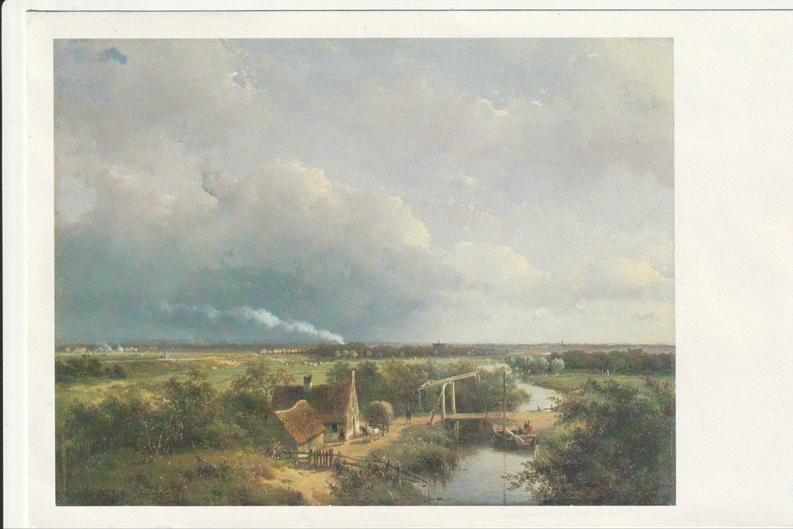 LANDSCHAP SPOORLIJN EN STOOMTREIN 1846 ANDREAS SCHELFHOUT, Ophalen of Verzenden, Gelopen, Utrecht