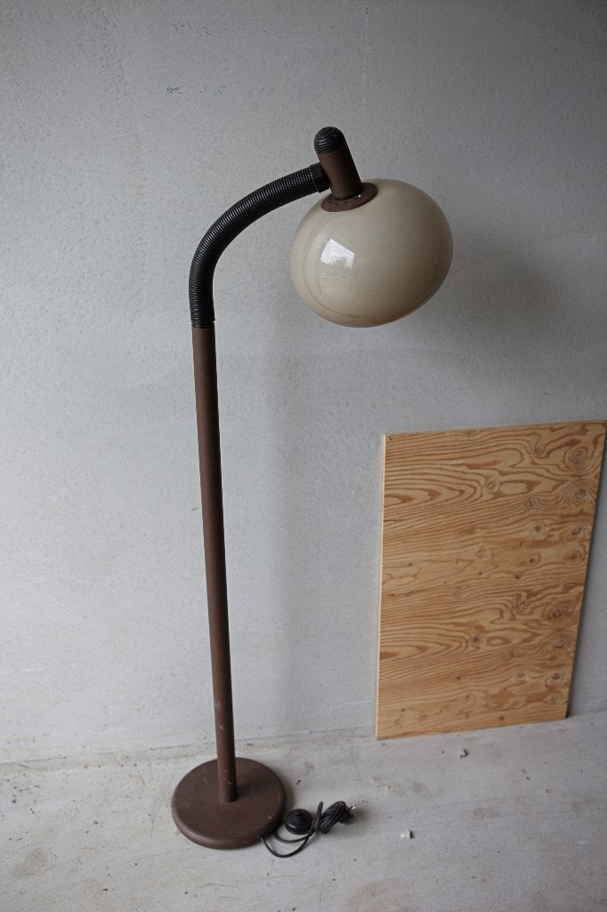 Vintage jaren 70 vloerlamp | mushroom kap | bruin, Ophalen, Kunststof, Gebruikt, 100 tot 150 cm