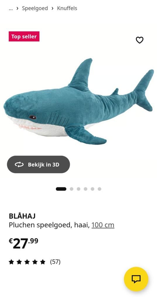 Ikea BLAHAJ knuffel, Overige typen, Blauw, Ophalen of Verzenden, Zo goed als nieuw
