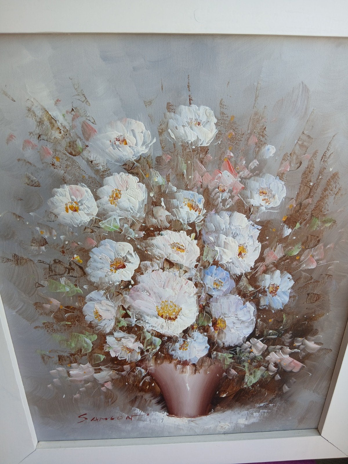 Eddie Samson 1914-1981 bloemstilleven, Ophalen of Verzenden, Zo goed als nieuw, 50 tot 75 cm, Schilderij
