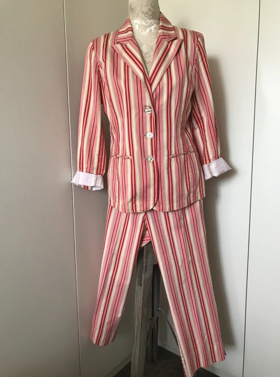 2 Delig Vintage Katoenen Broekpak, Maat 38/40 (M), Overige kleuren, Ophalen of Verzenden, Zo goed als nieuw