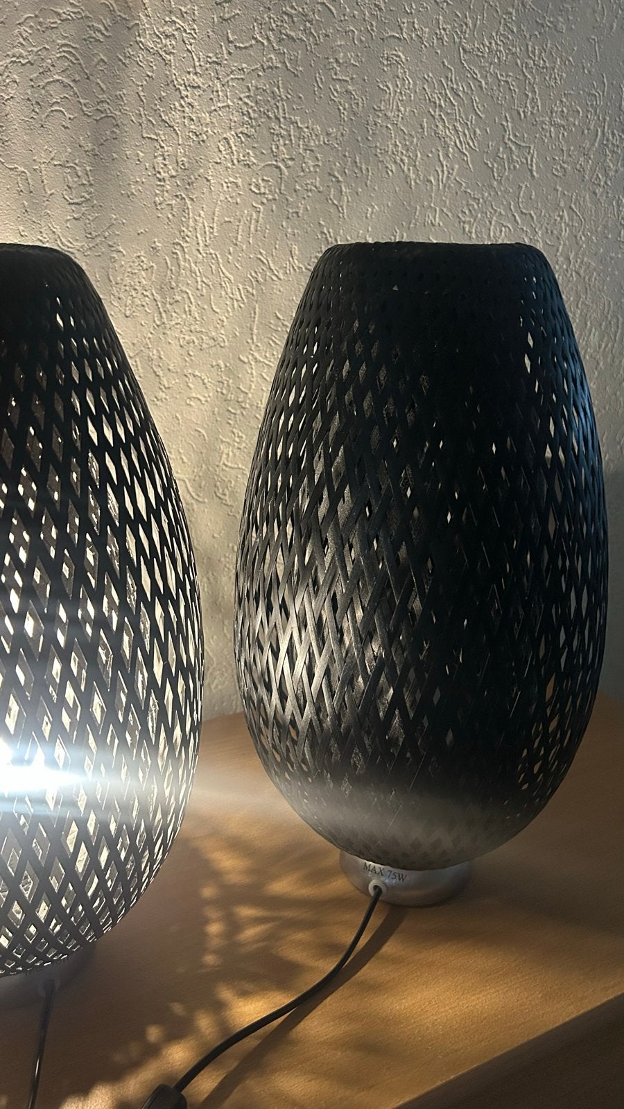 Ikea Set van 2 zwarte tafellampen met open geweven design, Huis en Inrichting, Ophalen, Overige merken, E27 (groot), Zwart