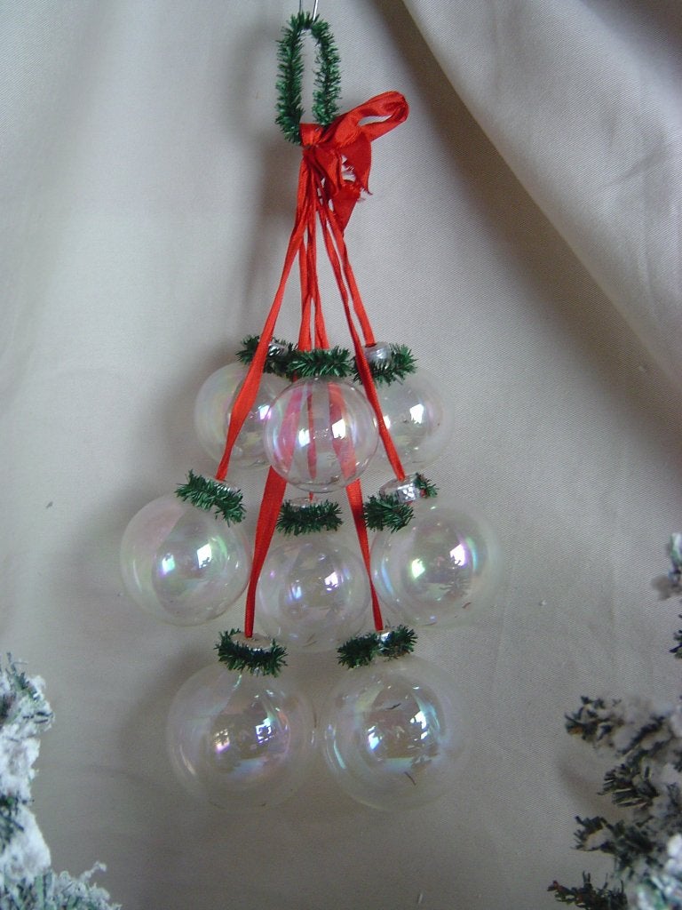 Vintage tros met doorzichtige glazen kerstballen, Diversen, Ophalen of Verzenden, Gebruikt