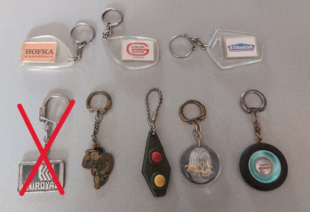 8x Vintage Banden Sleutelhanger, Engelbert, Kleber, Goodrich, Verzamelen, Ophalen of Verzenden, Gebruikt, Gebruiksvoorwerp