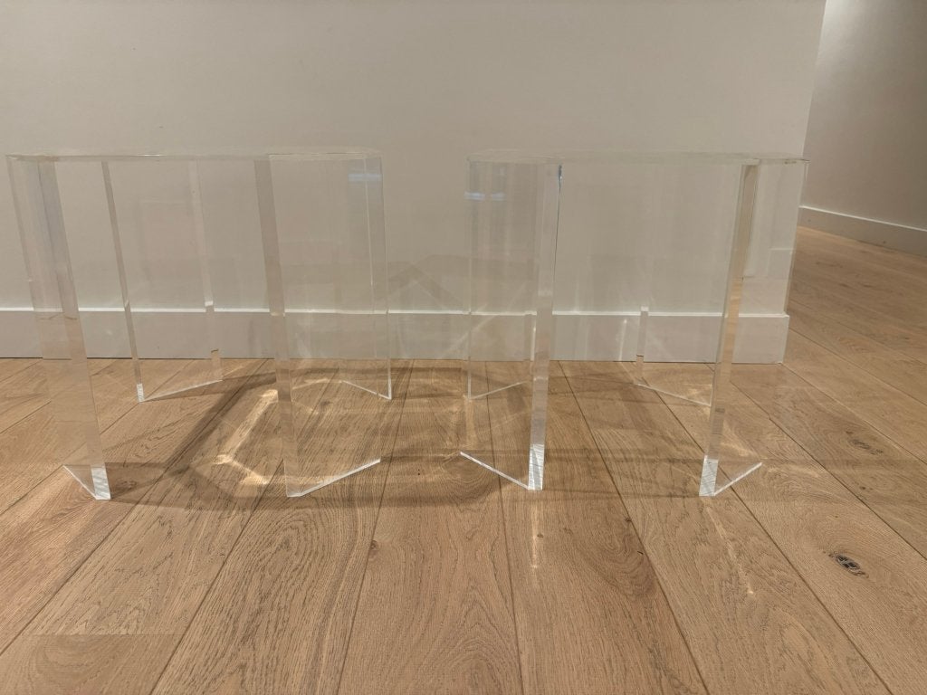 Transparante set bijzettafels van plexiglas, Huis en Inrichting, 45 tot 60 cm, Vierkant, Ophalen of Verzenden, Zo goed als nieuw