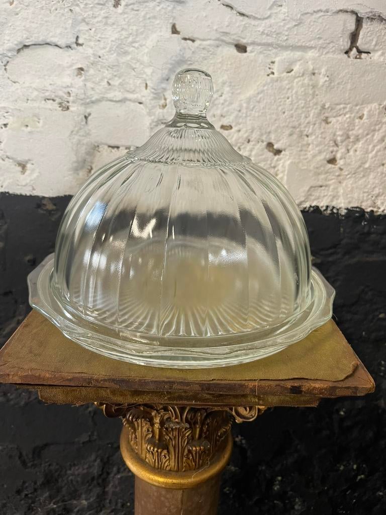 Vintage glazen stolp geslepen glas met bijpassen bord cloche, Ophalen of Verzenden, Gebruikt
