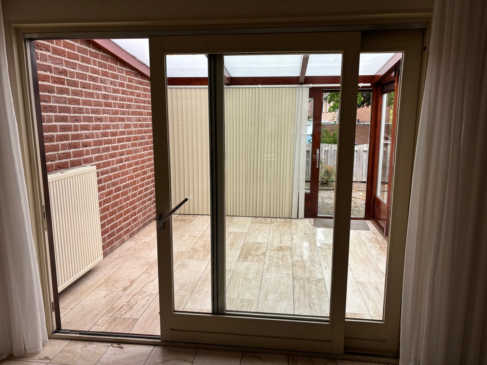 Schuifpui hardhout met dubbel glas (250x214 cm), Ophalen, Gebruikt, 120 cm of meer, Buitendeur