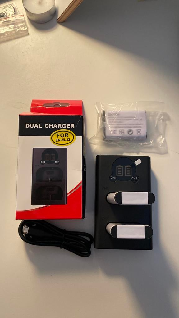 Nikon EN-EL23 accu's (3x) + dual lader voor Coolpix B700, Ophalen of Verzenden, Nieuw
