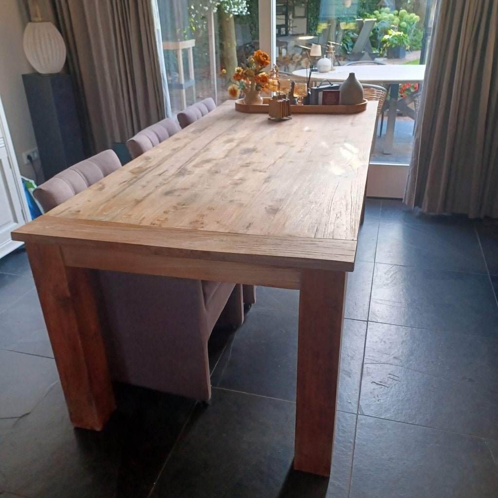 Teakhouten eettafel 220 cm x 100 cm, Huis en Inrichting, Ophalen, Teakhout, 200 cm of meer, 50 tot 100 cm