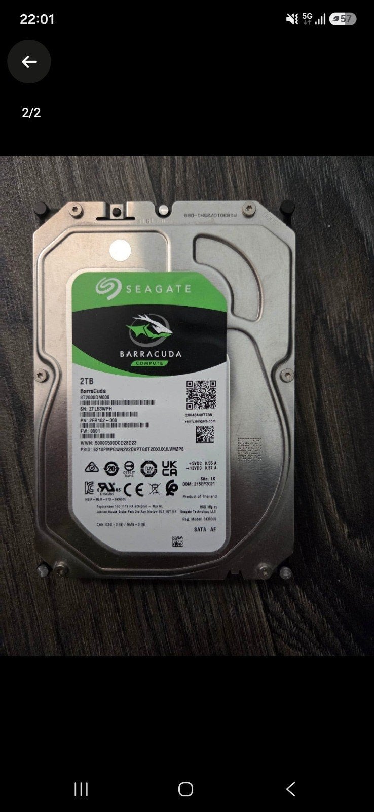 Seagate Barracuda 2TB HDD - Intern, SATA, Ophalen, Intern, 2TB, Zo goed als nieuw