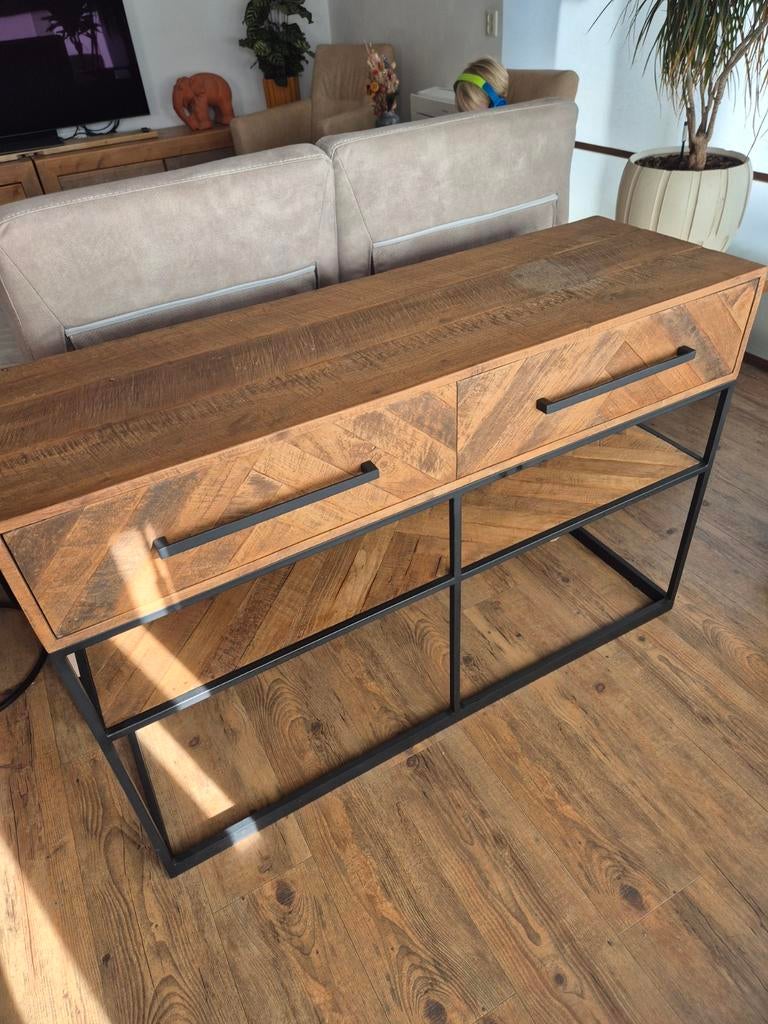 Sidetable 40x120x80 - Industrieel design met lades, 100 tot 150 cm, Industrieel, Modern, Zo goed als nieuw, Ophalen