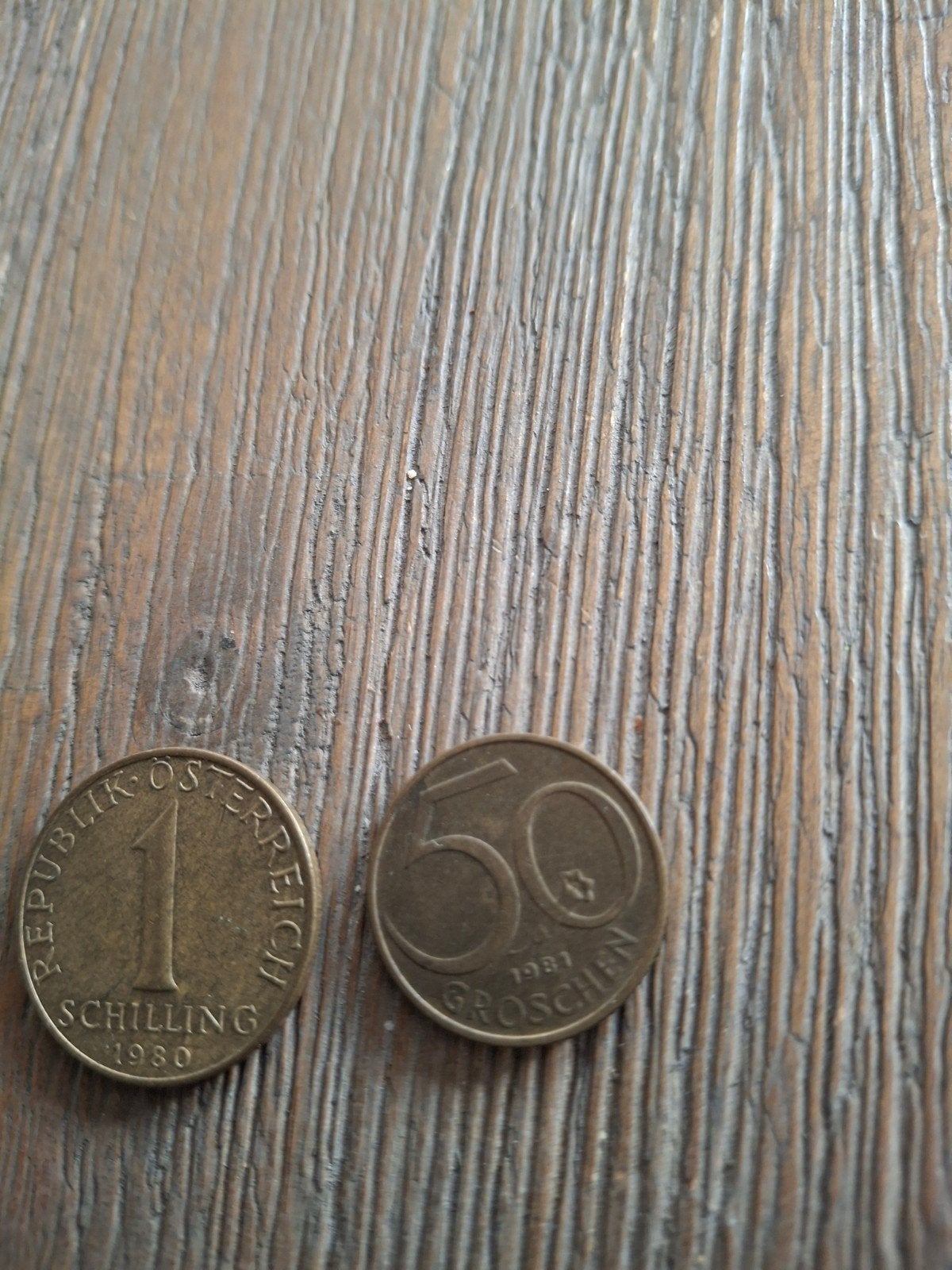 Oostenrijkse munten: 1 Schilling 1980 & 50 Groschen 1981, Ophalen of Verzenden