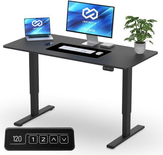 IN HOOGTE VERSTELBAAR ZWART BUREAU, Ophalen, 120 cm, Hout, Zo goed als nieuw