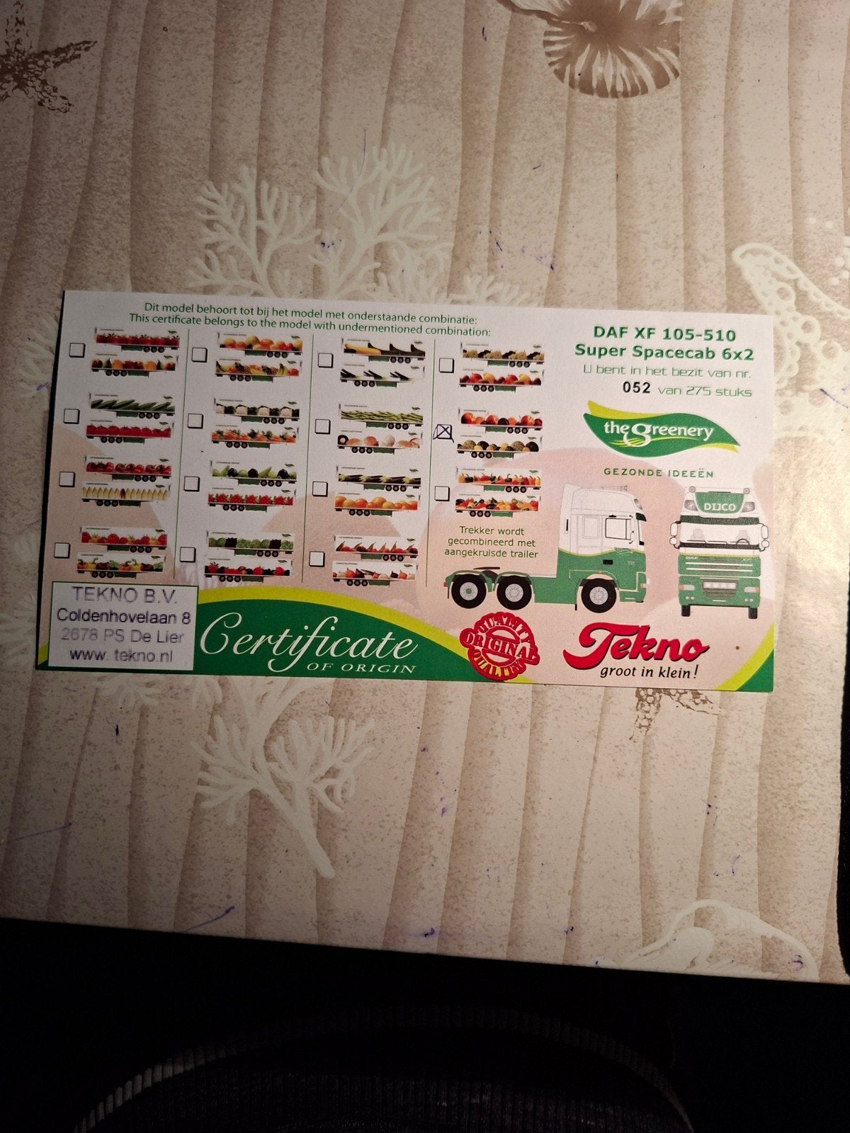 tekno Daf XF van Dijco met certificaat, Hobby en Vrije tijd, Ophalen of Verzenden, Zo goed als nieuw, Bus of Vrachtwagen, Tekno