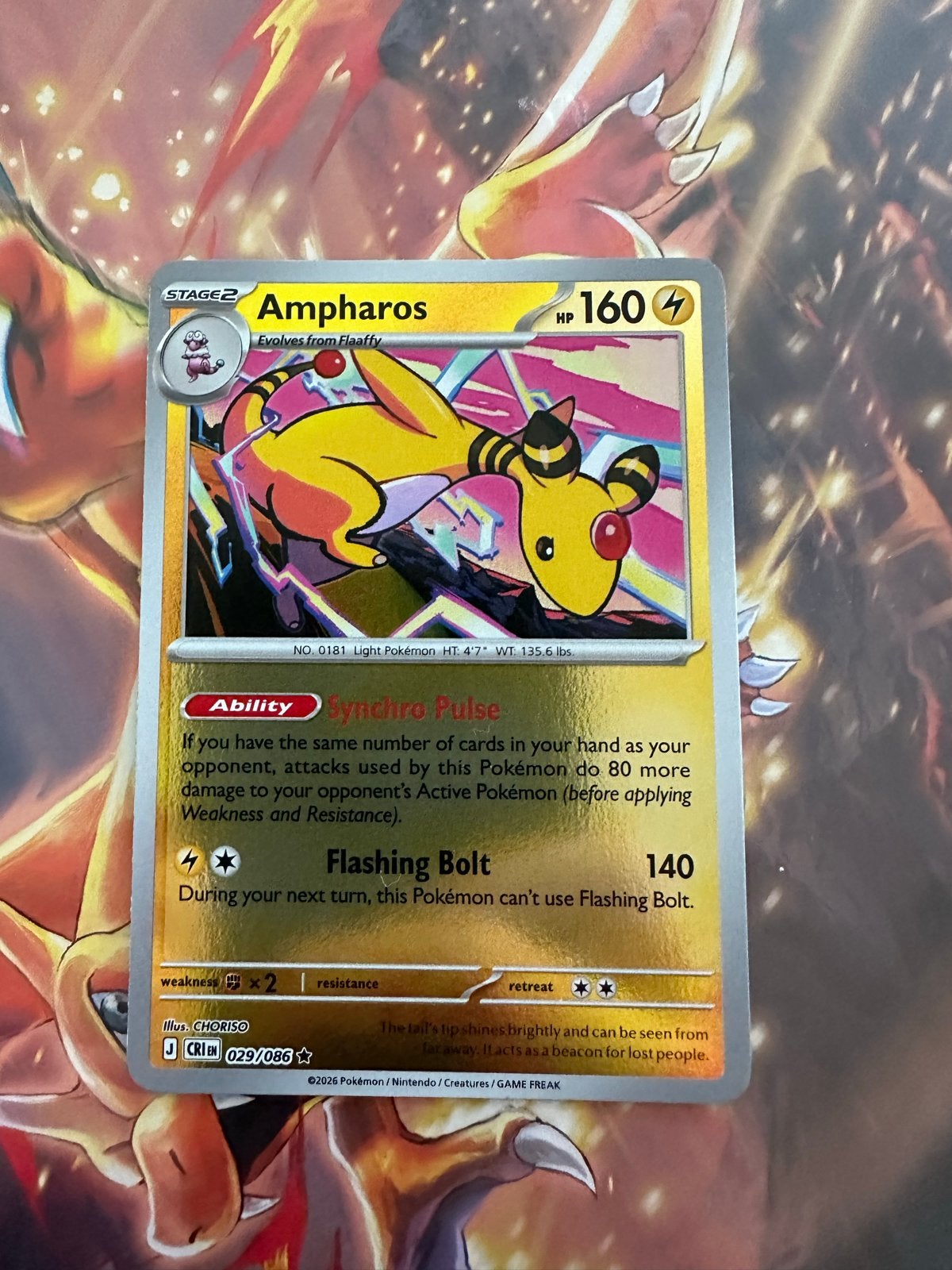 Ampharos 029/086 Stage 2 Pokémon Kaart - Gloednieuw, Ophalen of Verzenden, Nieuw, Losse kaart, Foil