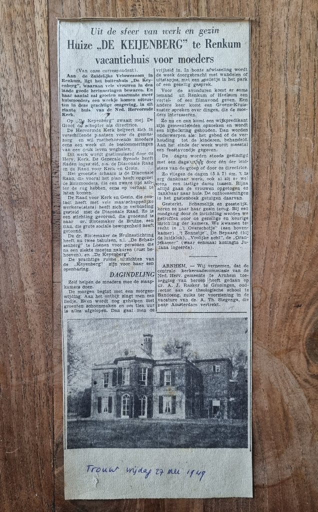 Huize De Keijenberg in Renkum wordt vakantiehuis (1949), Ophalen of Verzenden, 1940 tot 1960, Knipsel(s)