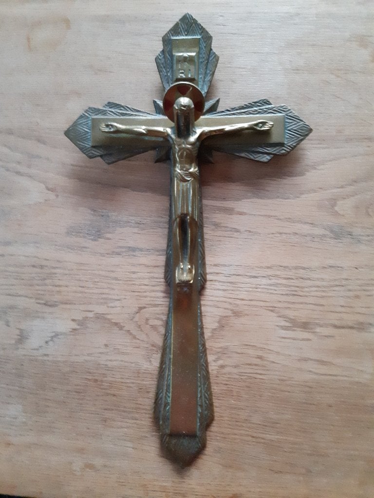 kruisbeeld,  koper,  crucifix, Ophalen of Verzenden, Brons