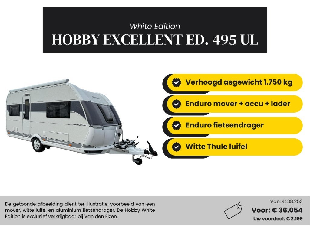 Hobby Excellent Edition 495 UL Mover, Luifel, Fietsendr., Rondzit, Hobby, Bedrijf, 5 tot 6 meter