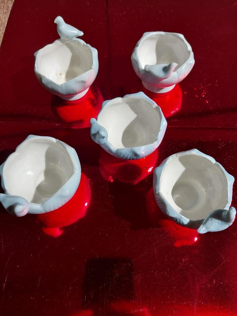 Set of 5 Decorative Mini Porcelain Cups – Blue Tit Bird Desi, Verzenden