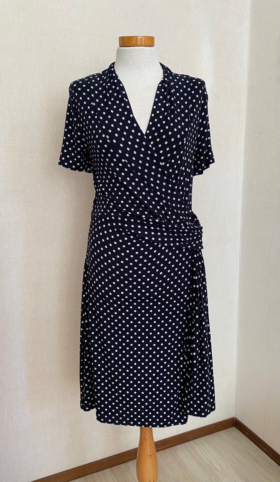 Promiss jurk met stippenprint- maat L(40), Maat 38/40 (M), Blauw, Ophalen of Verzenden, Zo goed als nieuw