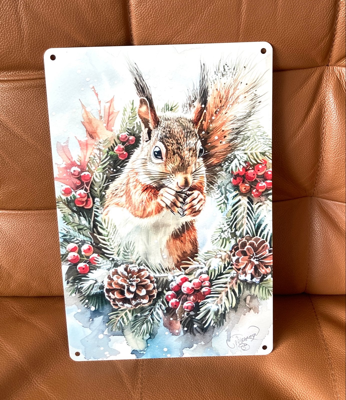 Metalen wandbord deco met eekhoorn - 20x30 cm - Nieuw, Metaal, 30 cm, 20 cm, Nieuw