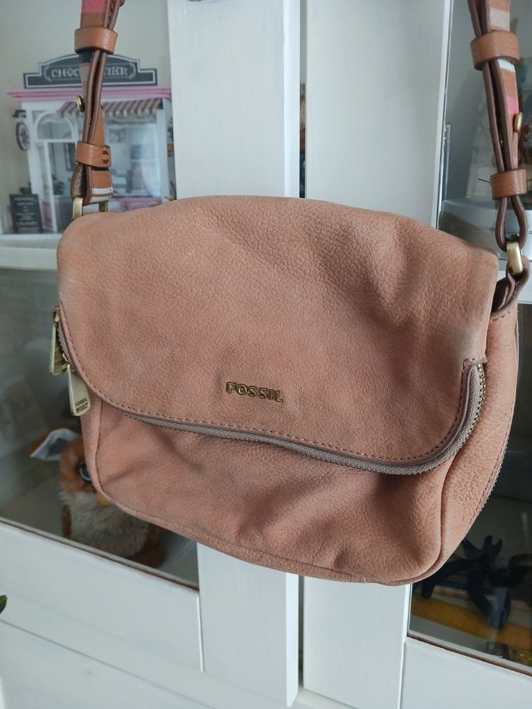 Fossil Preston leren crossbodytas perzik/blush, Ophalen of Verzenden, Zo goed als nieuw, Roze, Handtas