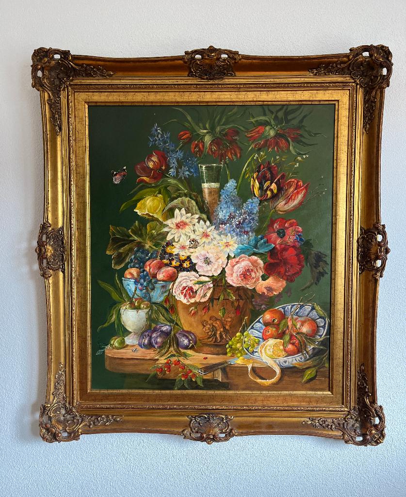 Mooi groot pronkstilleven op paneel. Verhulst., Ophalen