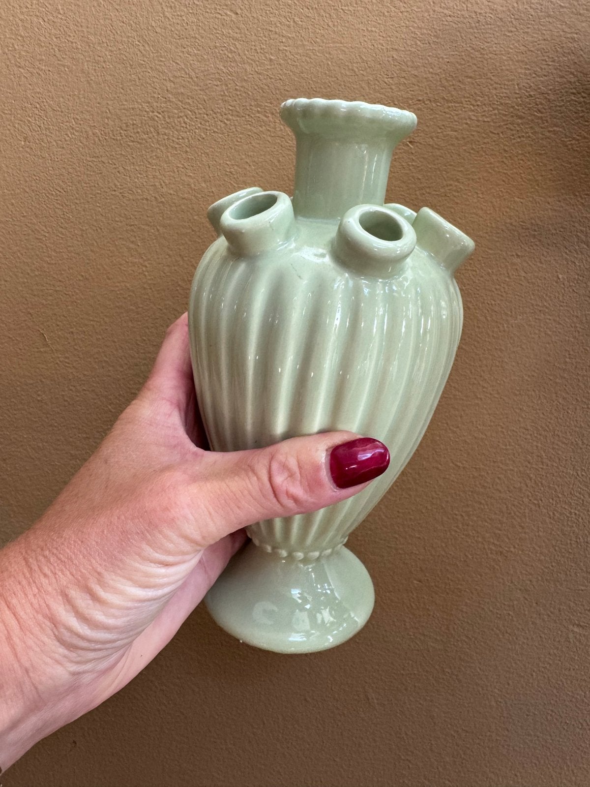 Decoratieve mintgroene vaas met 7 bloemgaten, Ophalen of Verzenden