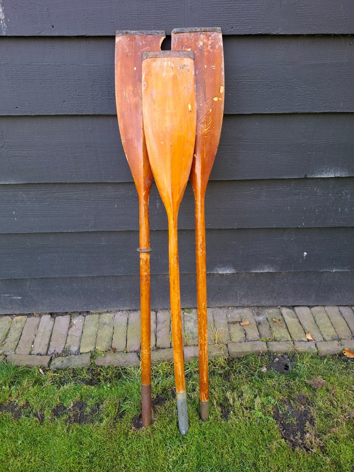 Vintage houten peddels - set van 3 - Gaston Van Den Hoek, Ophalen of Verzenden