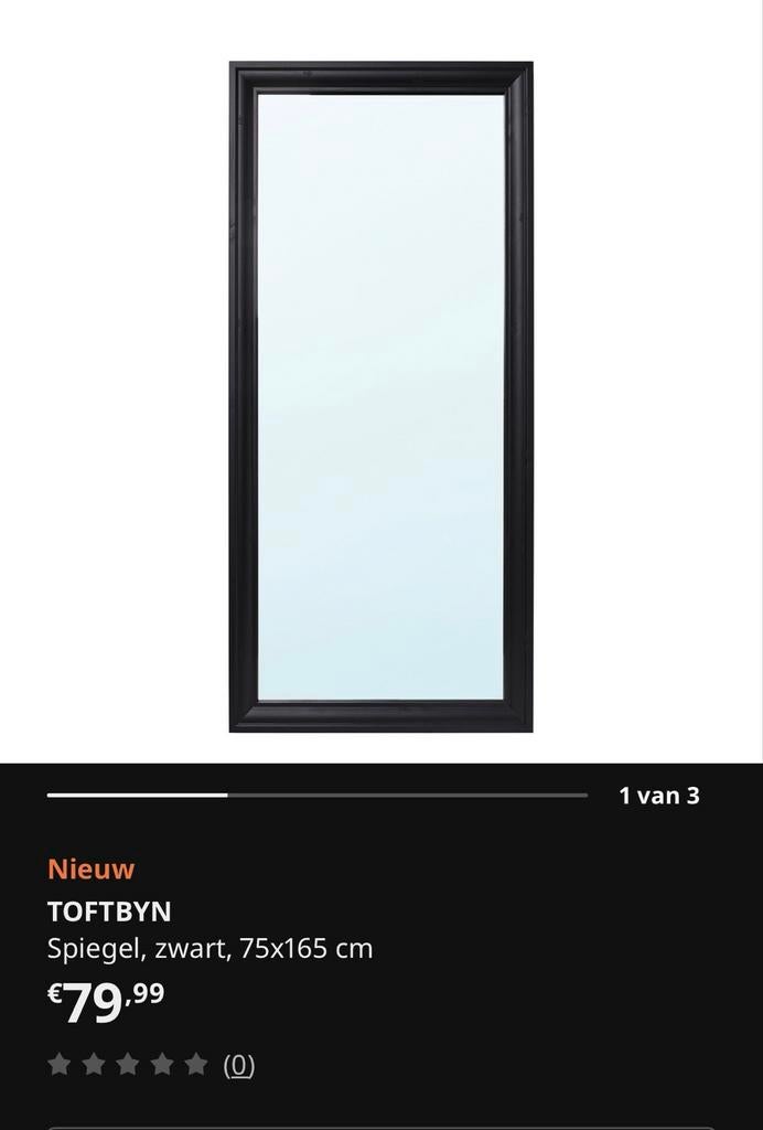 IKEA TOFTBYN Spiegel 75x165cm, Huis en Inrichting, Woonaccessoires | Spiegels, Ophalen of Verzenden, Zo goed als nieuw, 75 tot 100 cm
