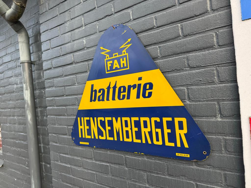 Vintage Reclamebord FAH Batterie HENSEMBERGER, Reclamebord, Gebruikt, ., Ophalen of Verzenden