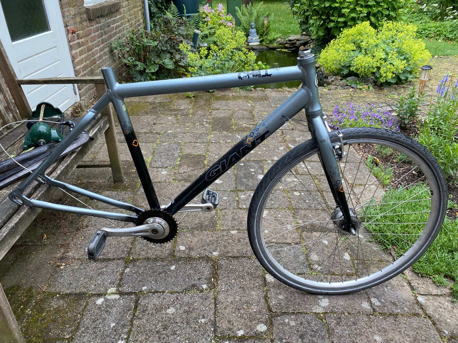 Giant fietsframe met voorvork en voorwiel, Fietsen en Brommers, Ophalen, Frame, Gebruikt, Aluminium