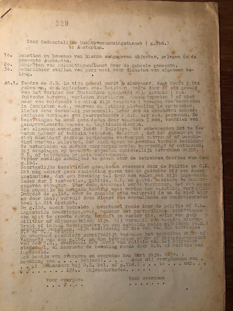 Verzet. Orde Dienst 1944(?). Taak luchtbeschermingsdienst, Tweede Wereldoorlog, Orde Dienst, Ophalen of Verzenden, Zo goed als nieuw