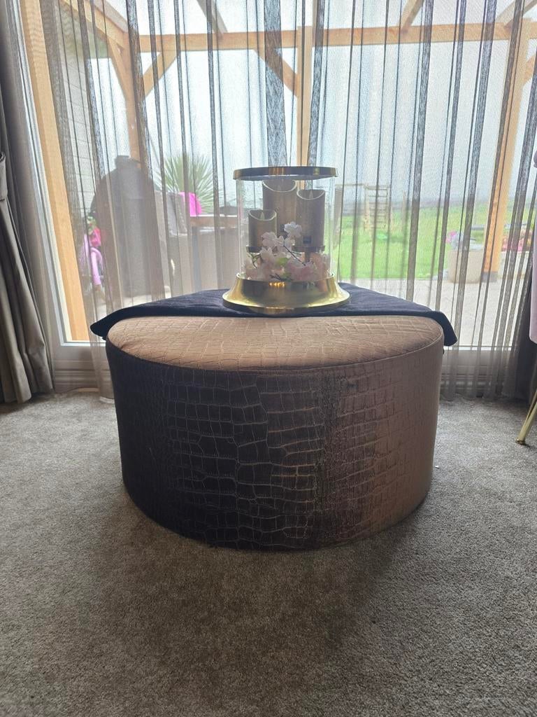 Croco poef goud/brons kleur, Ophalen, Minder dan 50 cm, Rond, Minder dan 50 cm
