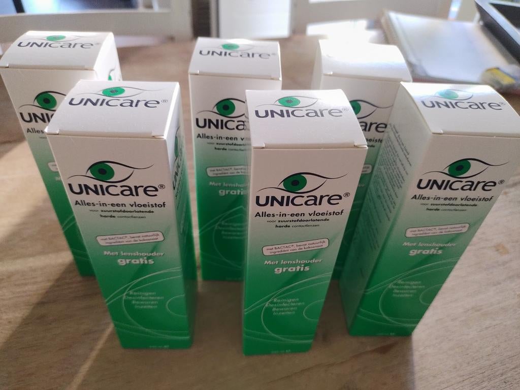 Lenzenvloeistof unicare harde lenzen 6x240ml met reiniger, Ophalen of Verzenden, Nieuw, Overige kleuren, Ogen