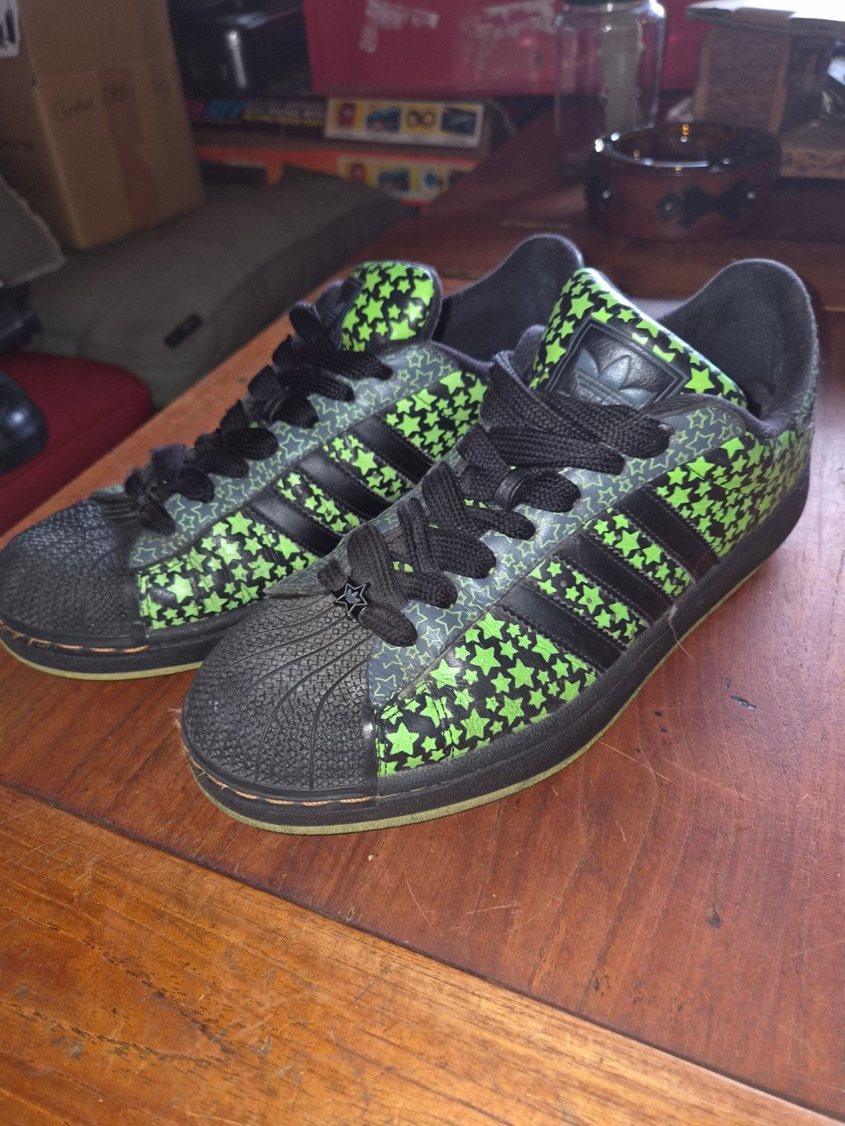 80ties Adidas Superstar Sneakers Zwart/Groen Sterren., Zwart, Ophalen of Verzenden, Sneakers of Gympen, Adidas